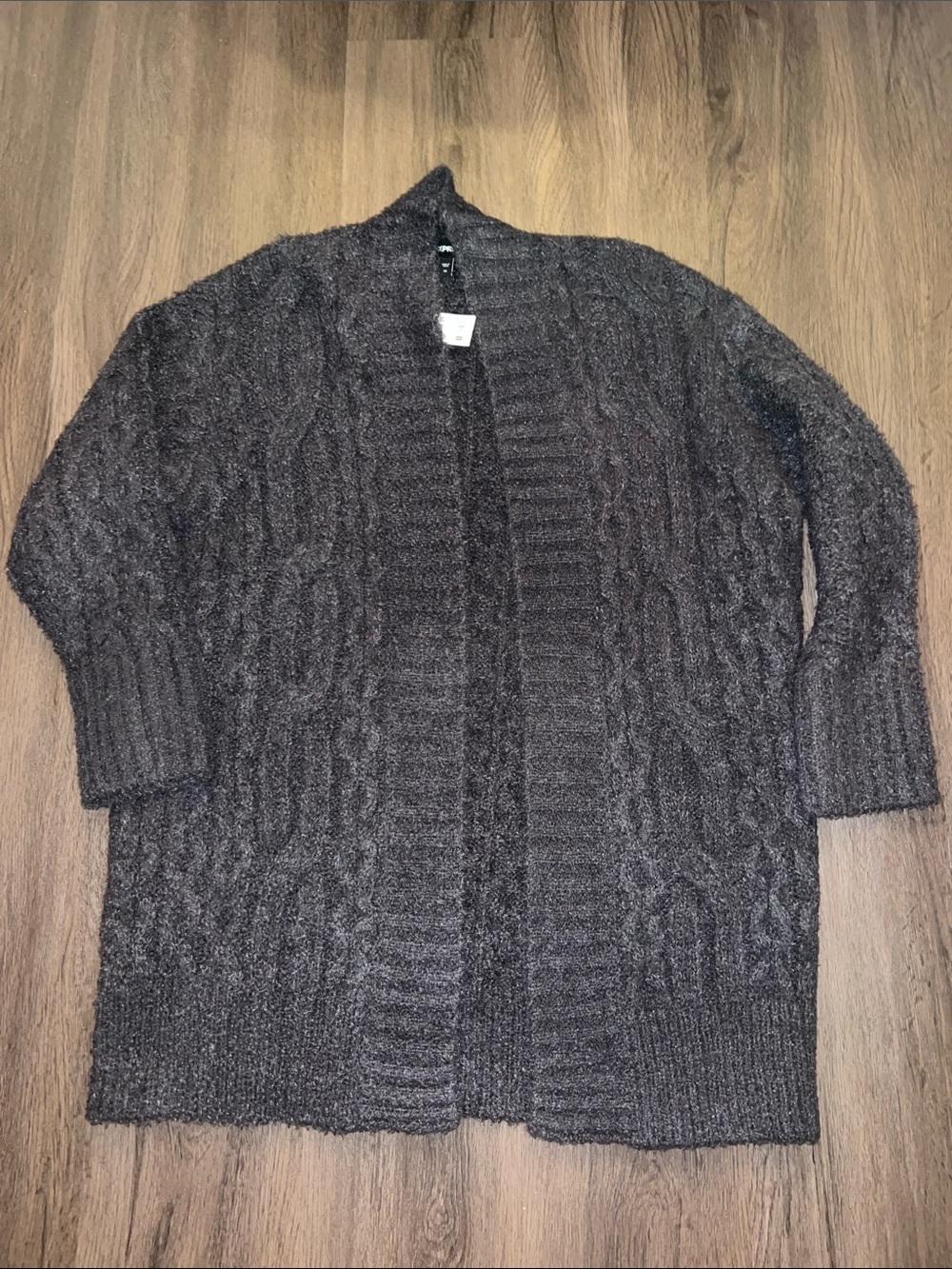 NWT Express Cable-Knit Open Cardigan in Dark Charcoal Gray